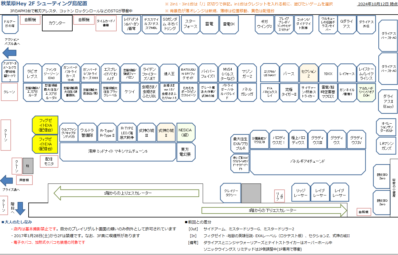 秋葉原Hey 2Fシューティング島の配置図 20241012