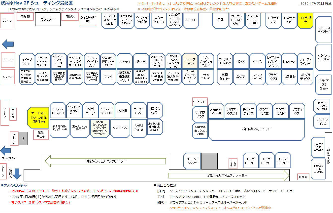 秋葉原Hey 2Fシューティング島の配置図 20250731