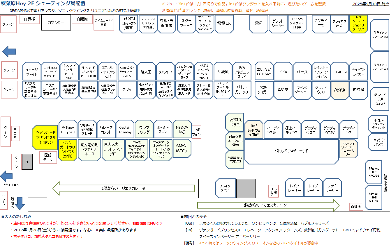 秋葉原Hey 2Fシューティング島の配置図 20250910