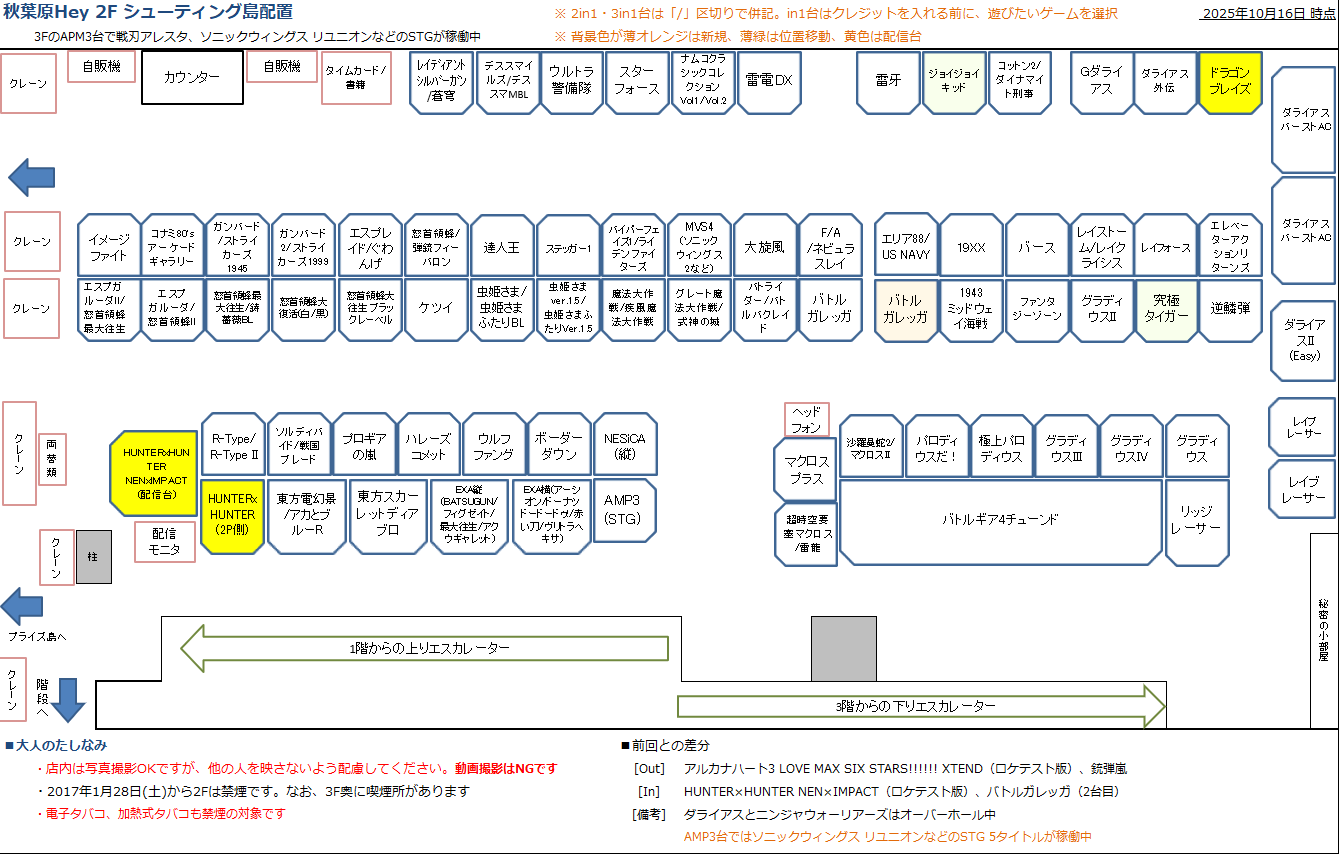 秋葉原Hey 2Fシューティング島の配置図 20251016