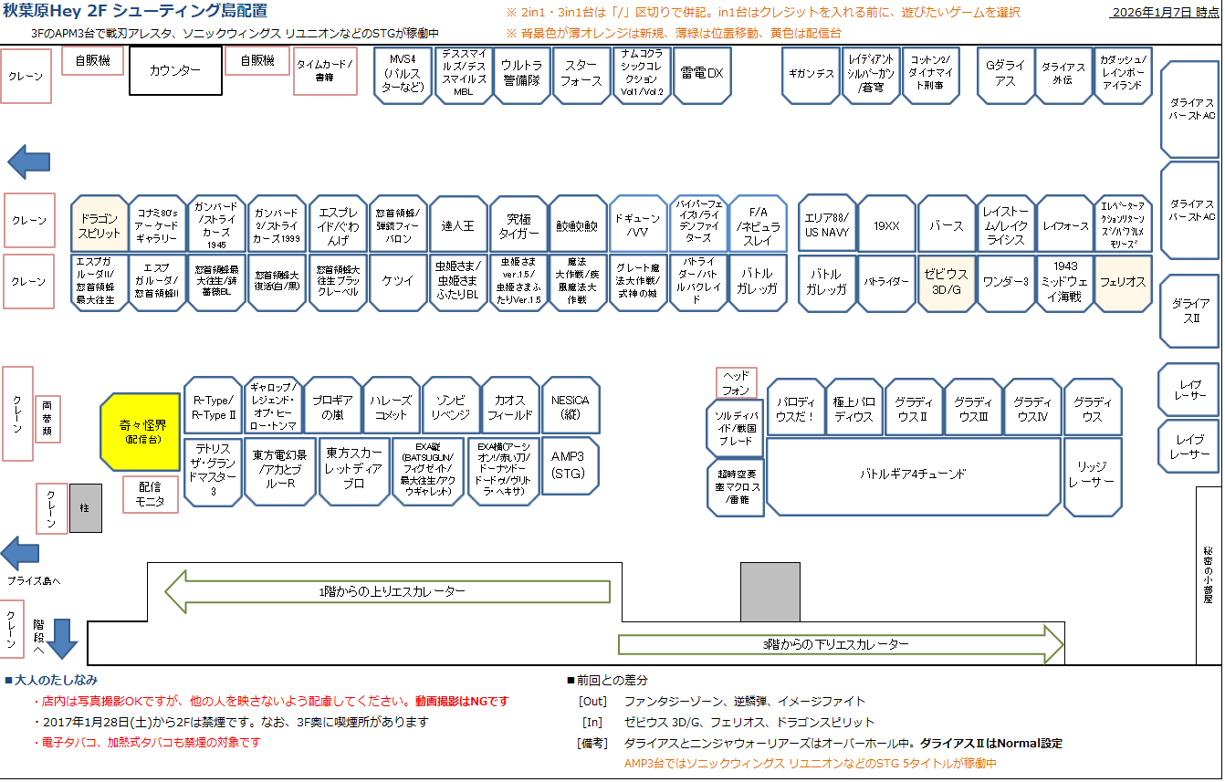 秋葉原Hey 2Fシューティング島の配置図 20260107