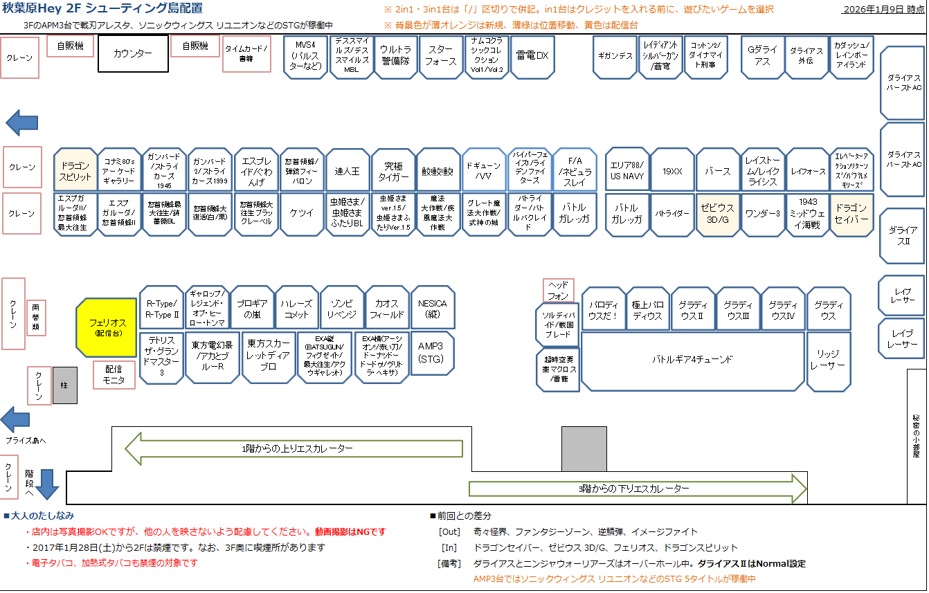 秋葉原Hey 2Fシューティング島の配置図 20260109
