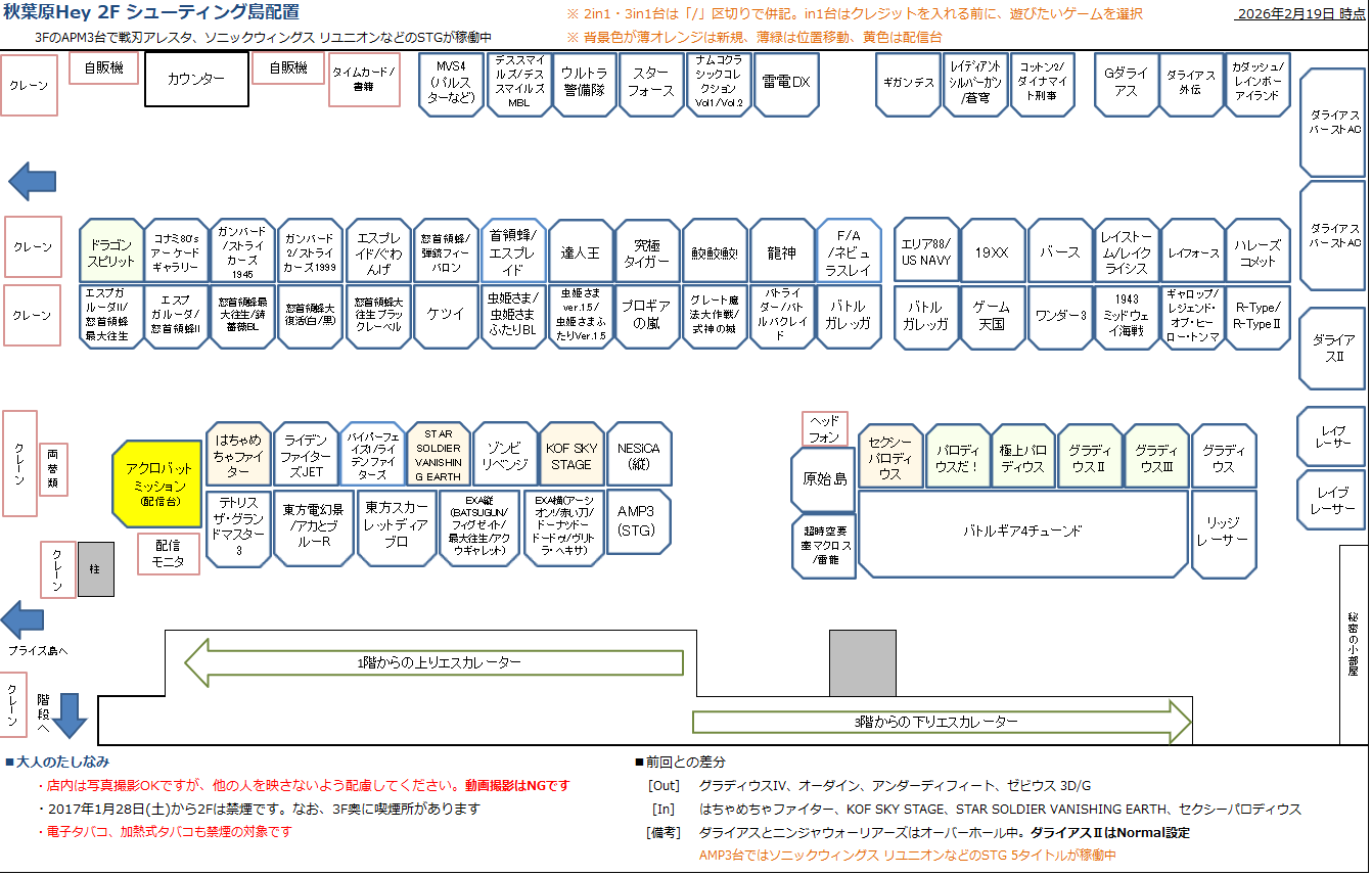 秋葉原Hey 2Fシューティング島の配置図 20260219