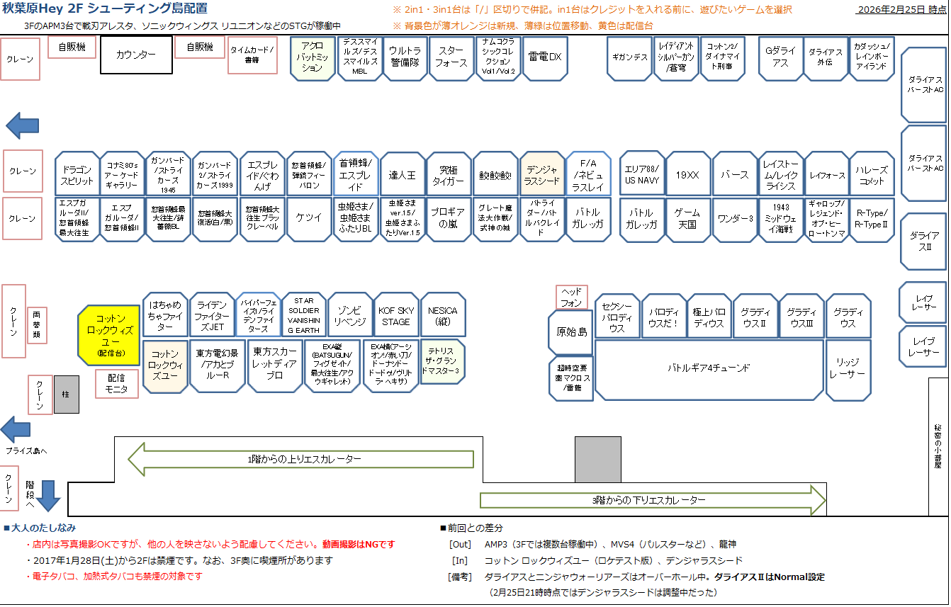 秋葉原Hey 2Fシューティング島の配置図 20260225